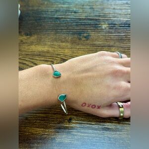 Emerald Sterling Silver 925 Double Stoned Open Ended Bracelet